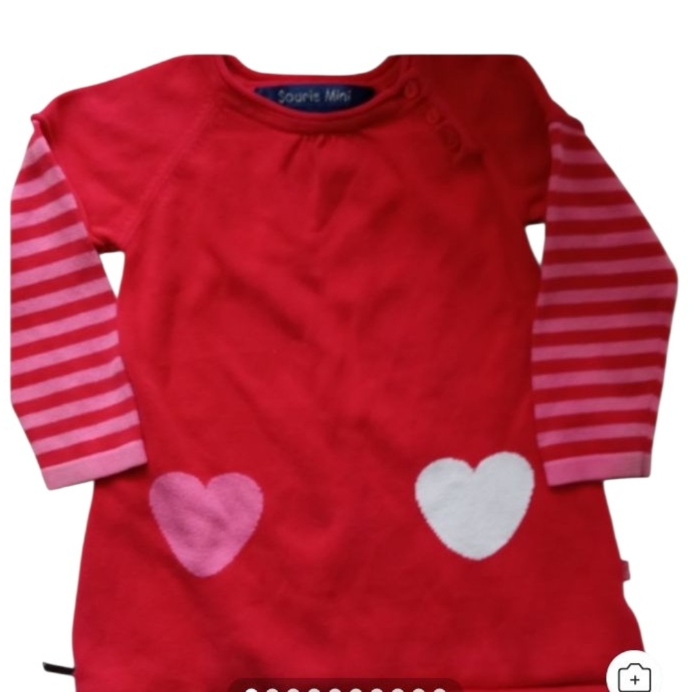 💫Souris Mini Kids Baby Girl Red and Pink w/ Heart Prints Casual Dress